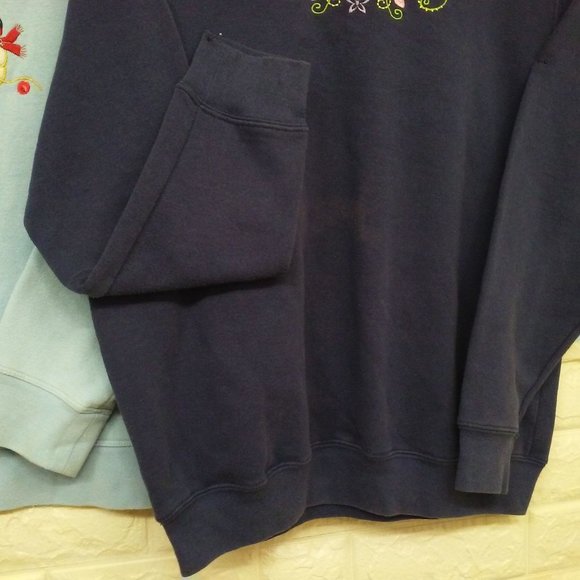 Lot of 2 Vintage Grandma Sweatshirt Novelty Sweater -L Double Collar Floral Blue - Picture 10 of 11